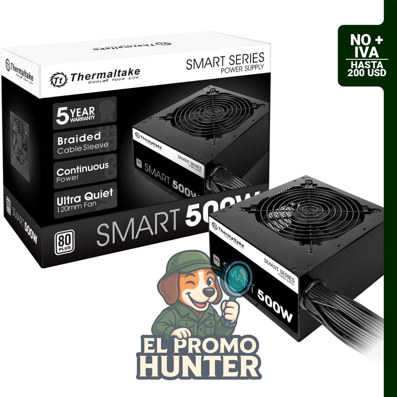 Thermaltake Smart 500W 80+ White, fuente de alimentación ATX 12V V2.3/EPS 12V con ventilador de 120 mm.