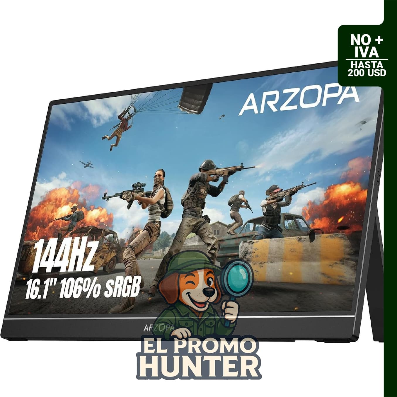 Monitor portátil ARZOPA de 16.1" (40.6 cm) con resolución 1080P FHD y frecuencia de 144 Hz.