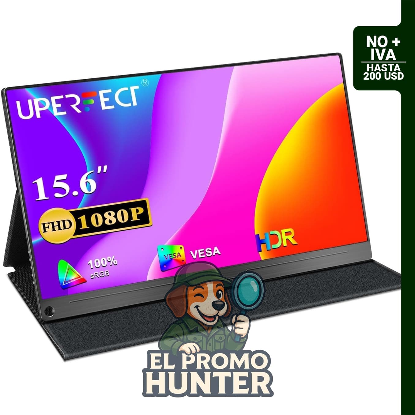 UPERFECT Monitor portátil de 15.6" (39.6 cm) IPS HDR, resolución 1920 x 1080 FHD, con conectividad USB-C y HDMI.