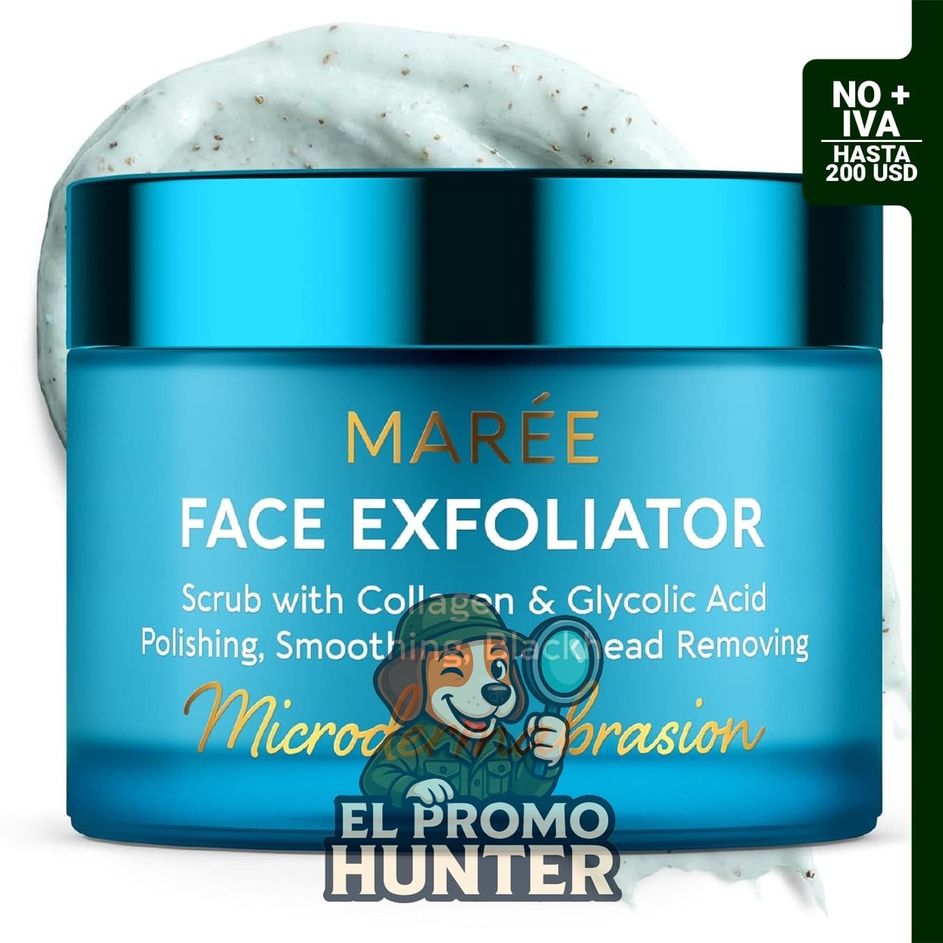 MAREE Exfoliante Facial de Microdermoabrasión con colágeno y ácido glicólico, limpiador facial.