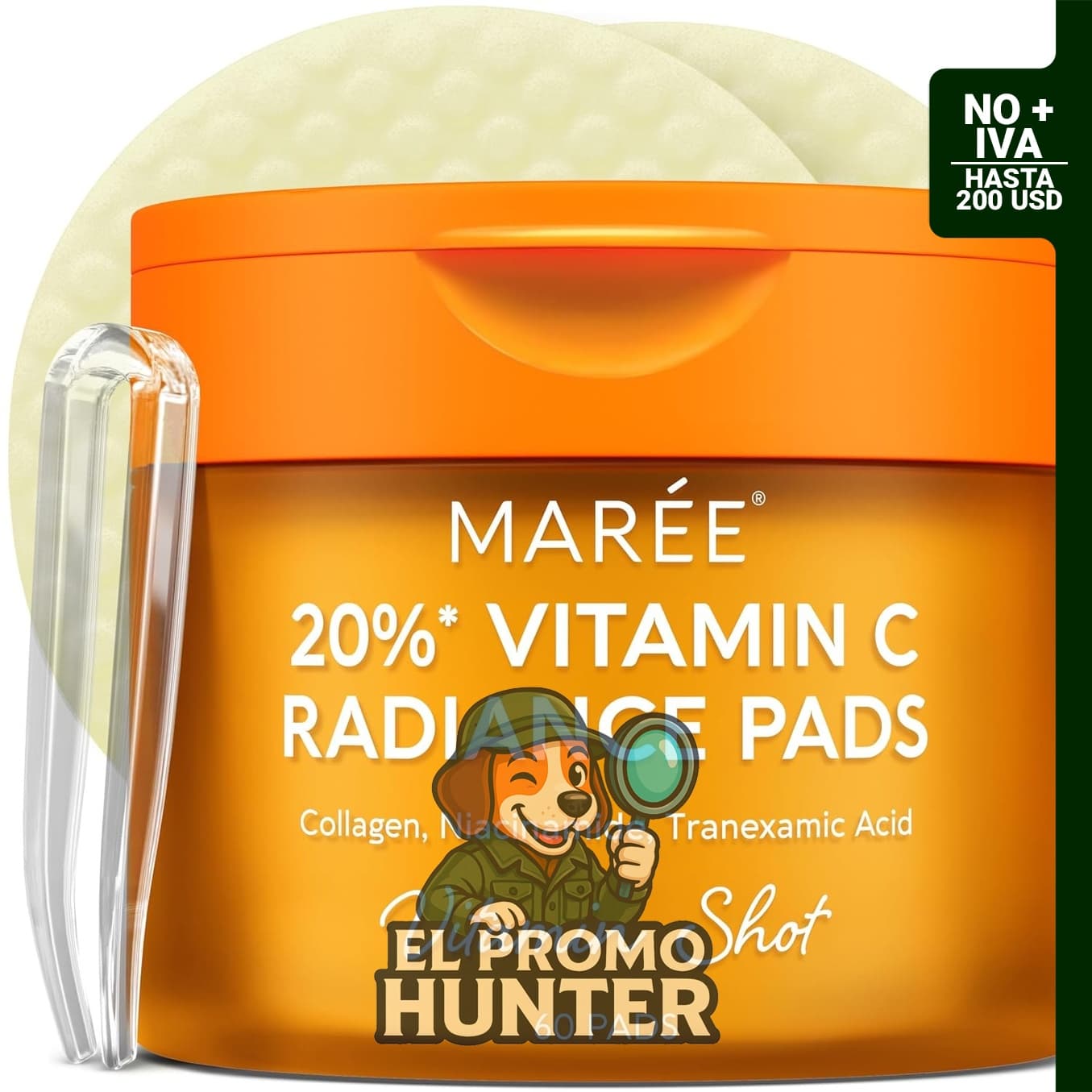 MAREE Almohadillas de Tóner de Vitamina C para el rostro, exfoliantes con complejo al 20% de vitamina C, colágeno y niacinamida.