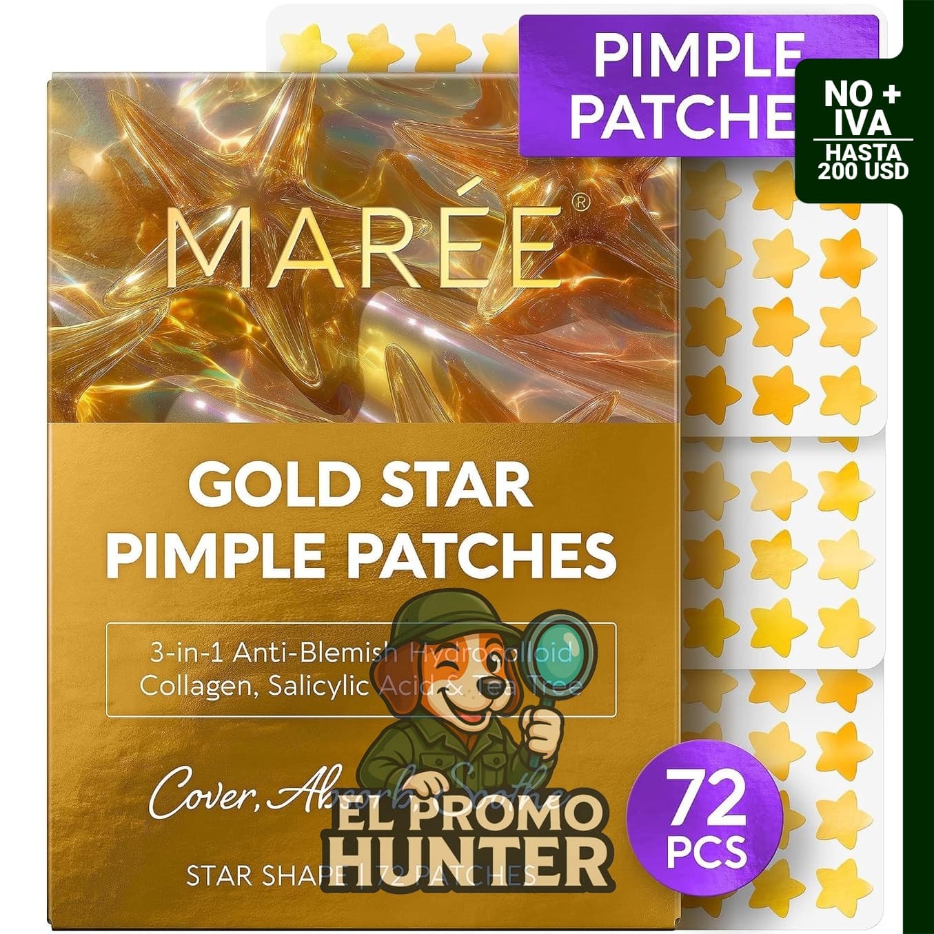 MAREE Parches hidrocoloides para el acné Gold Star.
