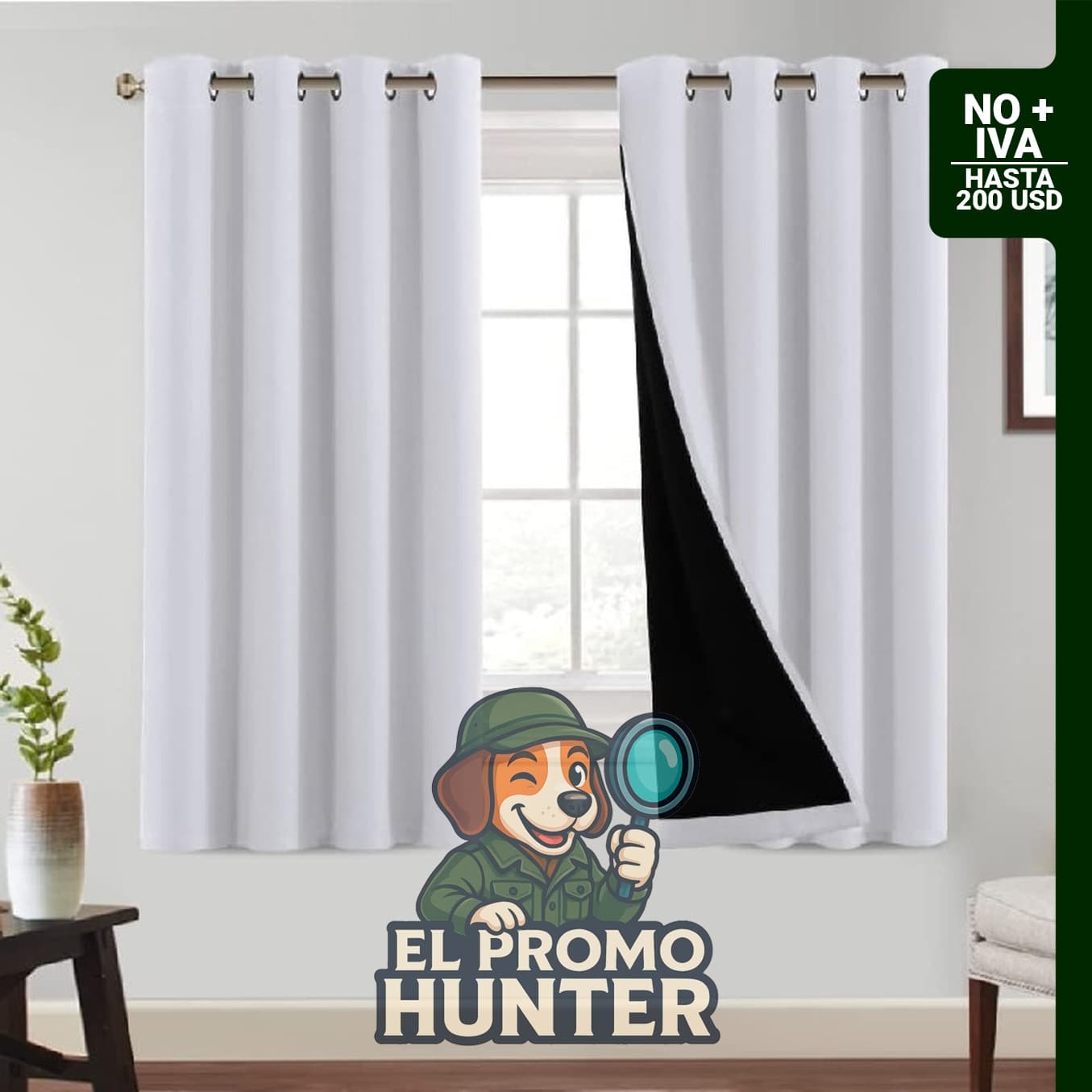 Cortinas PrinceDeco 100% opacas con forro negro, diseñadas para reducir el ruido y ahorrar energía.