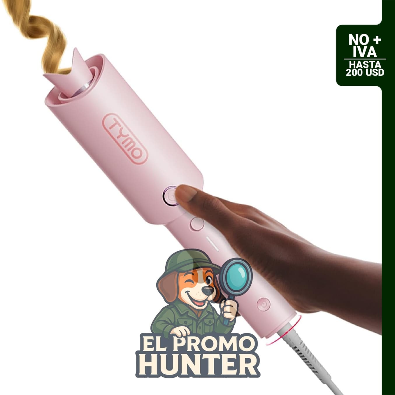 TYMO CURLPRO Rizador Automático Giratorio, 500 millones de iónicos, voltaje dual, revestimiento cerámico.