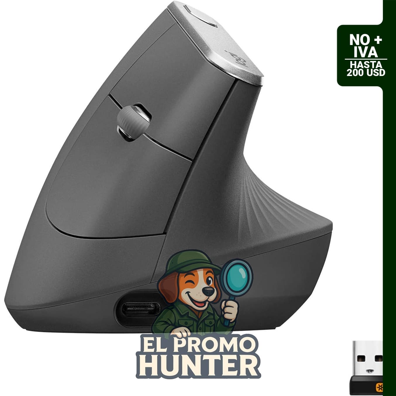 Logitech Ratón inalámbrico vertical MX, diseño ergonómico en color grafito.
