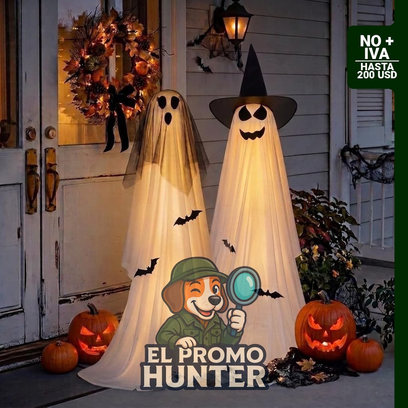 Minetom 2 Pack 5 FT Decoraciones de Fantasmas Iluminados para Halloween para Exterior.