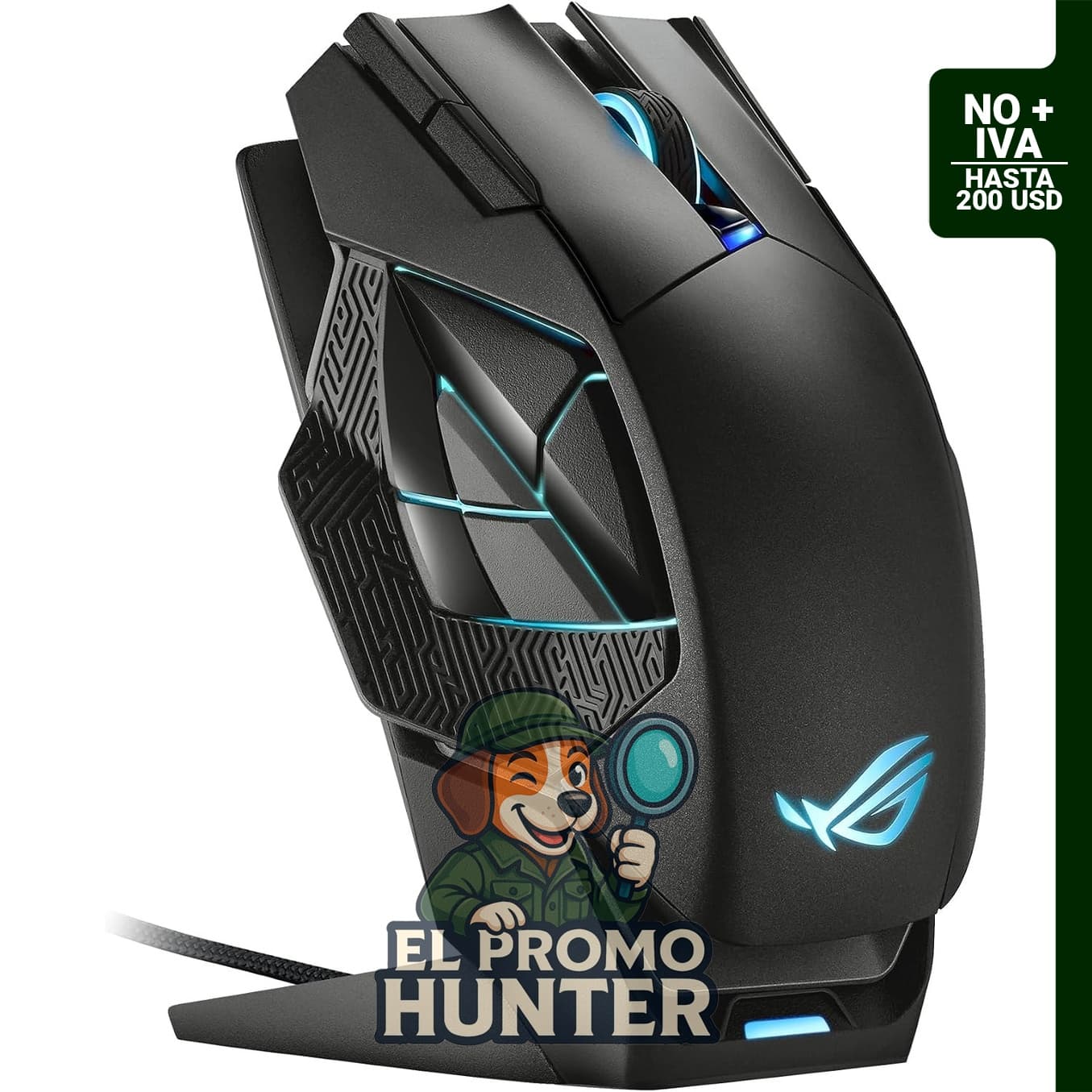 ASUS ROG Spatha X ratón inalámbrico para juegos, 12 botones programables, modo dual, 19K DPI.