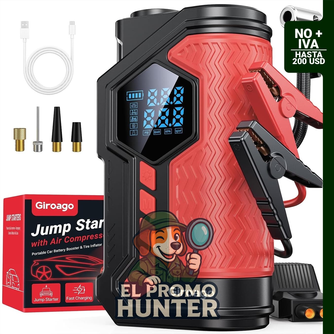 Giroago Jump Starter con compresor de aire, inflador de neumáticos 150PSI para coche.