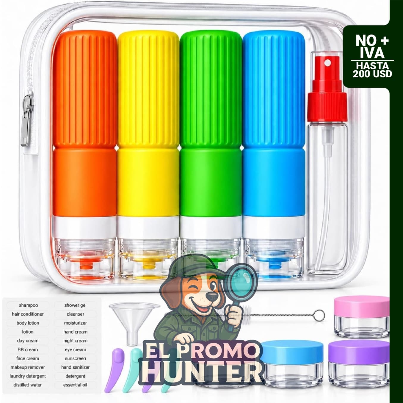 Paquete de 18 botellas de viaje para artículos de tocador, recipientes aprobados por la TSA.