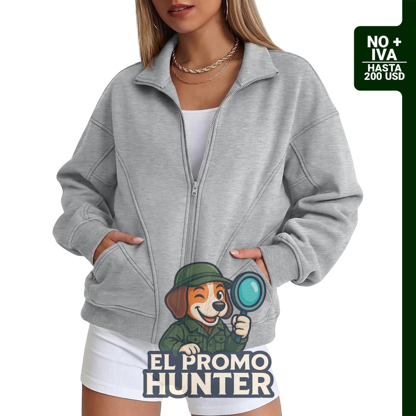 Sudadera con cremallera para mujer Rexley, modelo 2026 Y2k, con cuello.