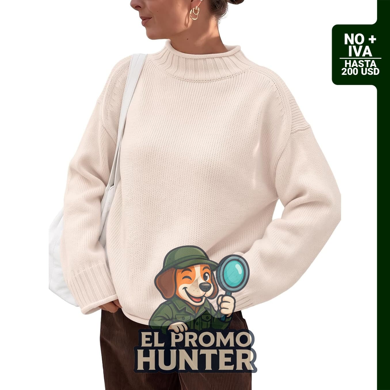 Suéter de gran tamaño para mujer con cuello alto falso.
