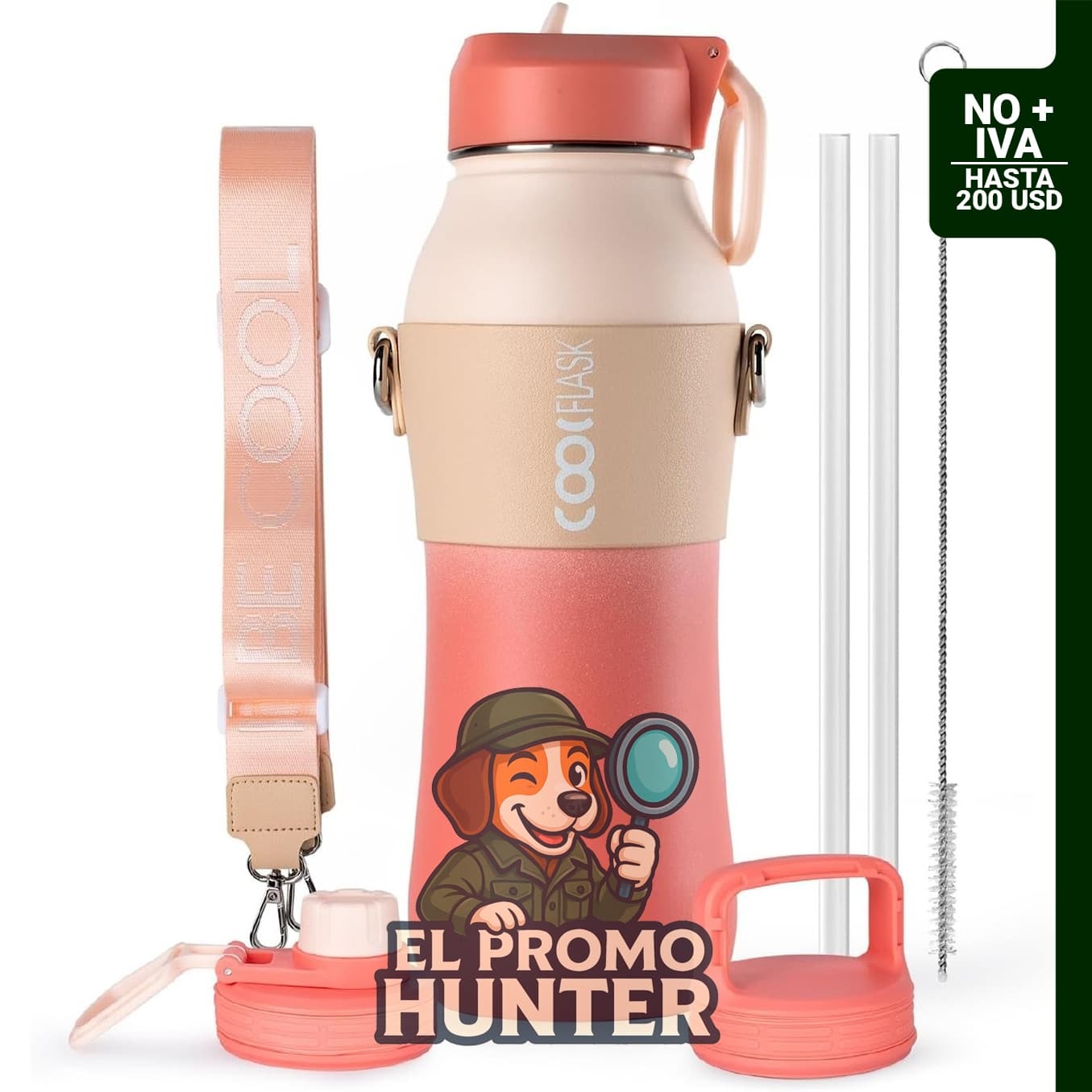 Coolflask Botella de agua de 32 oz (946 ml) con aislamiento de acero inoxidable.