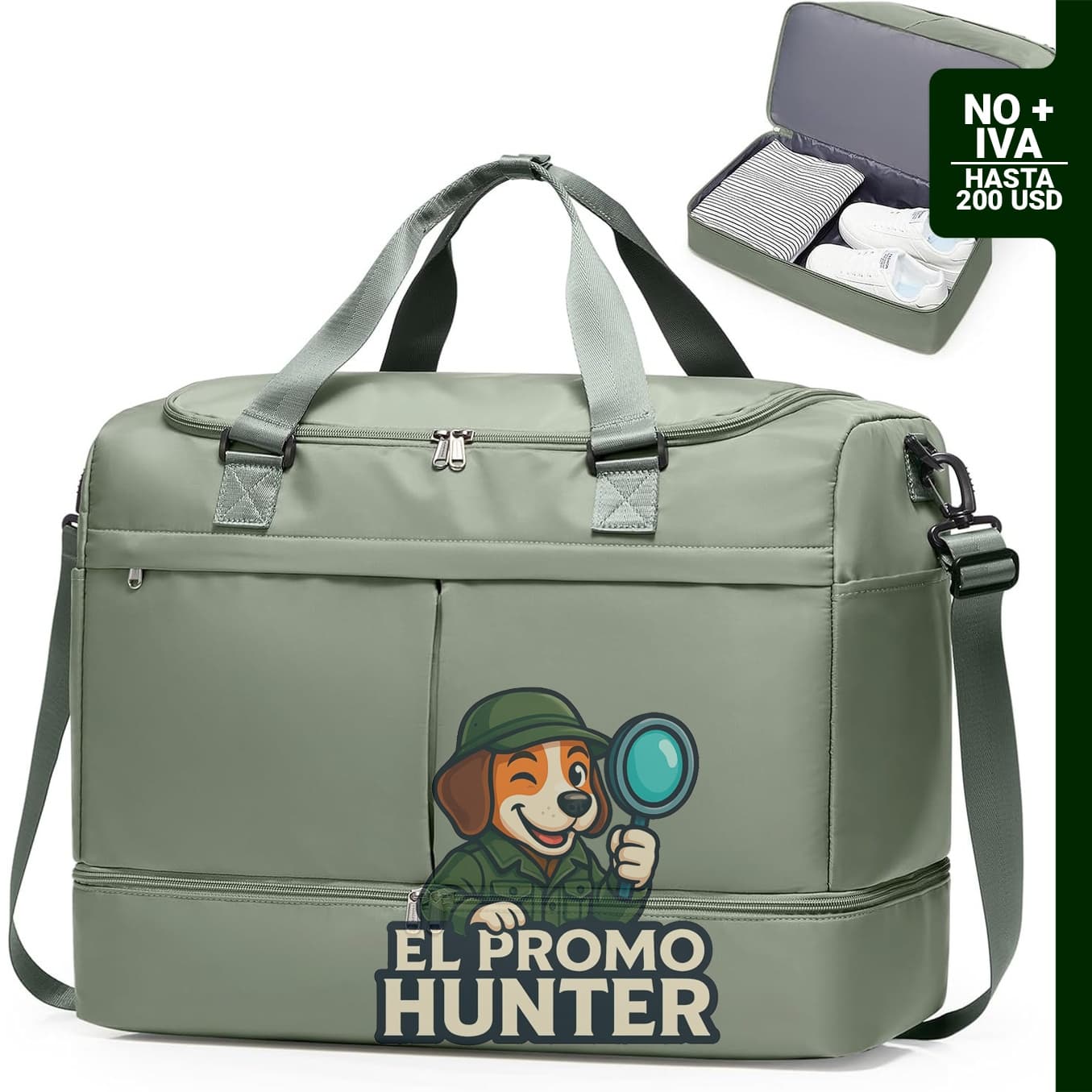 Bolsa de viaje con compartimento para zapatos, adecuada para fines de semana.