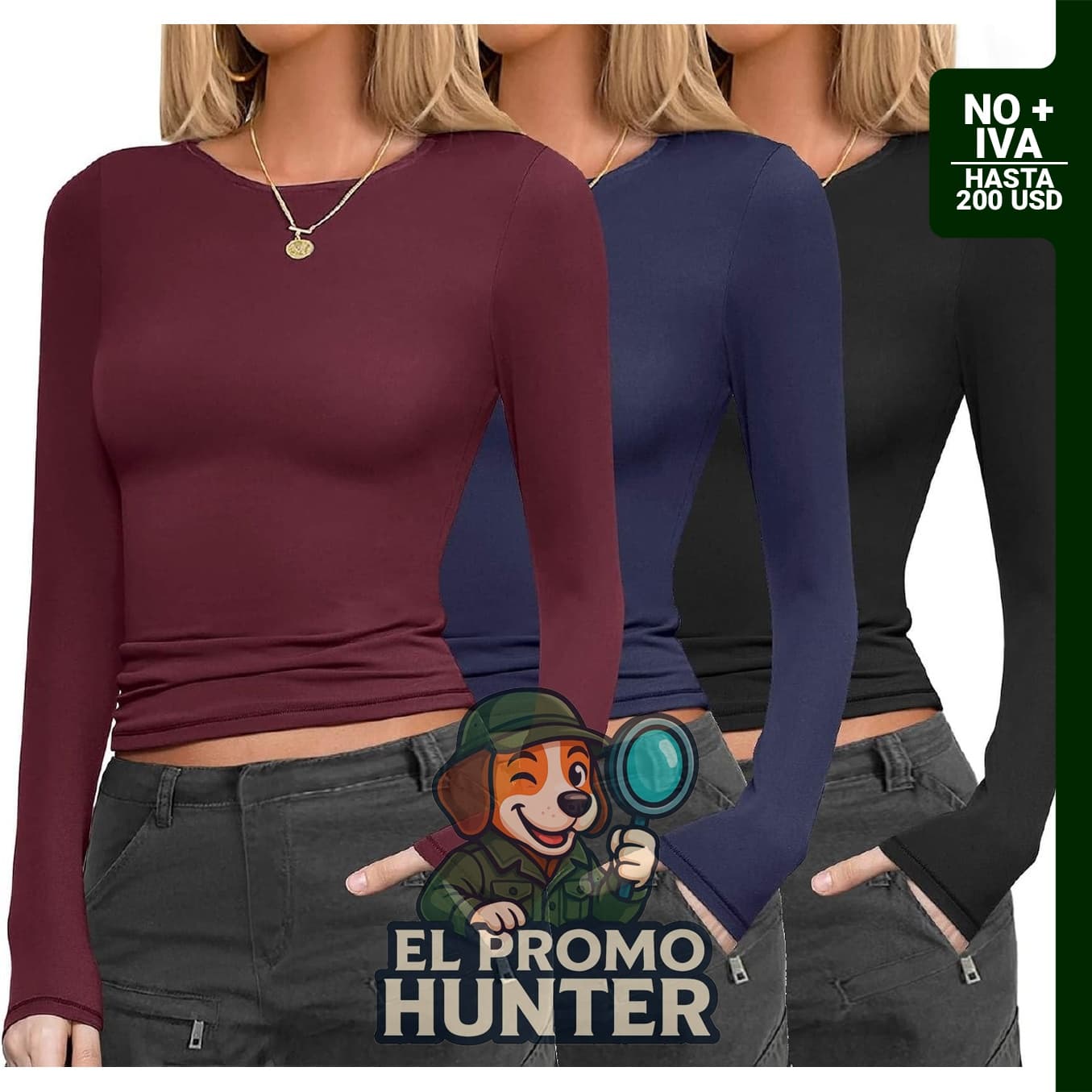 Paquete de 3 camisas de manga larga para mujer, camisetas ajustadas.