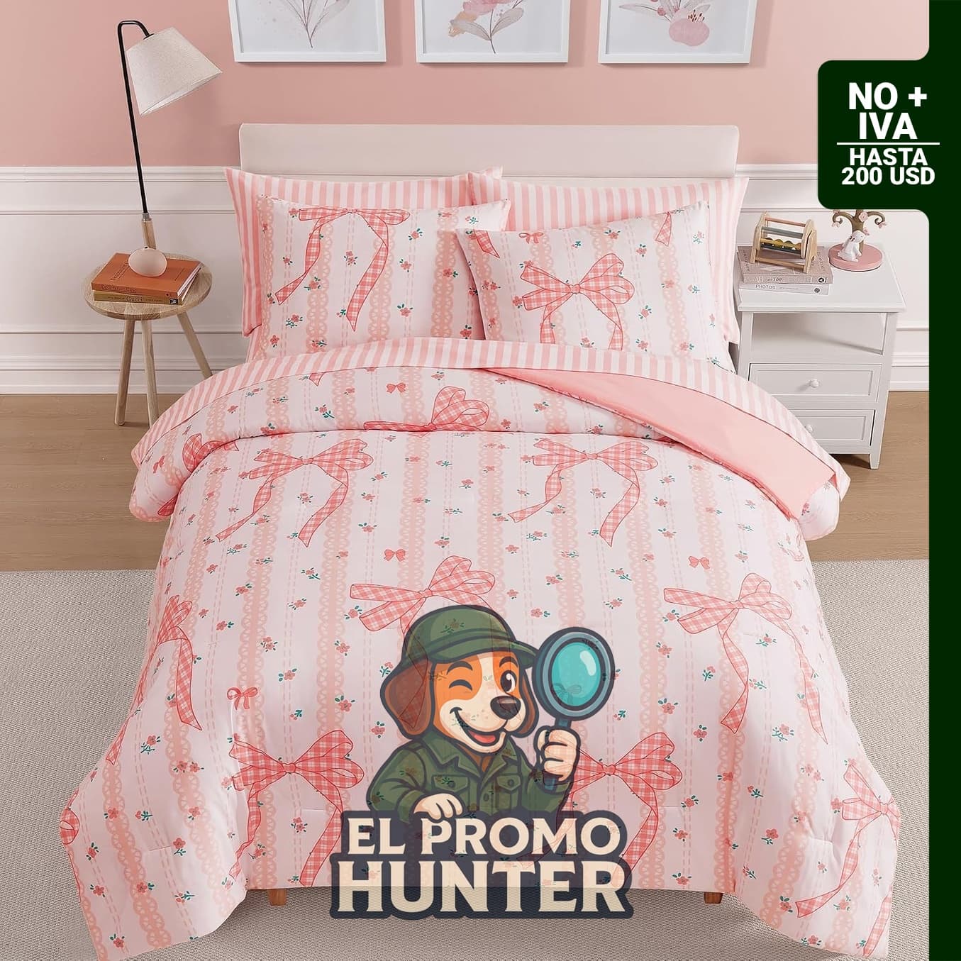 Juego de edredón individual XL con sábanas para niñas.
