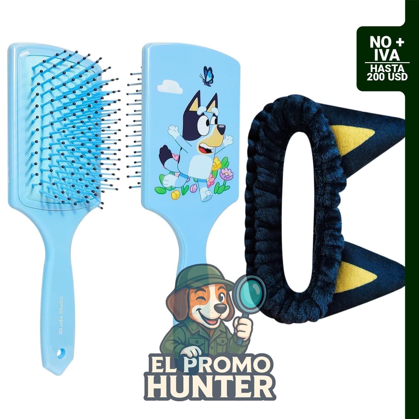 LUV HER Bluey - Juego de cepillo de pelo y diadema de spa para niñas, kit de aseo para desenredar y peinar.