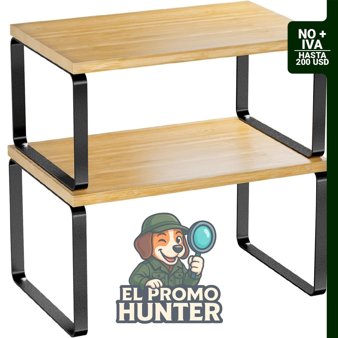 Estante organizador de gabinete de bambú, juego de 2 estantes apilables para almacenamiento de especias.
