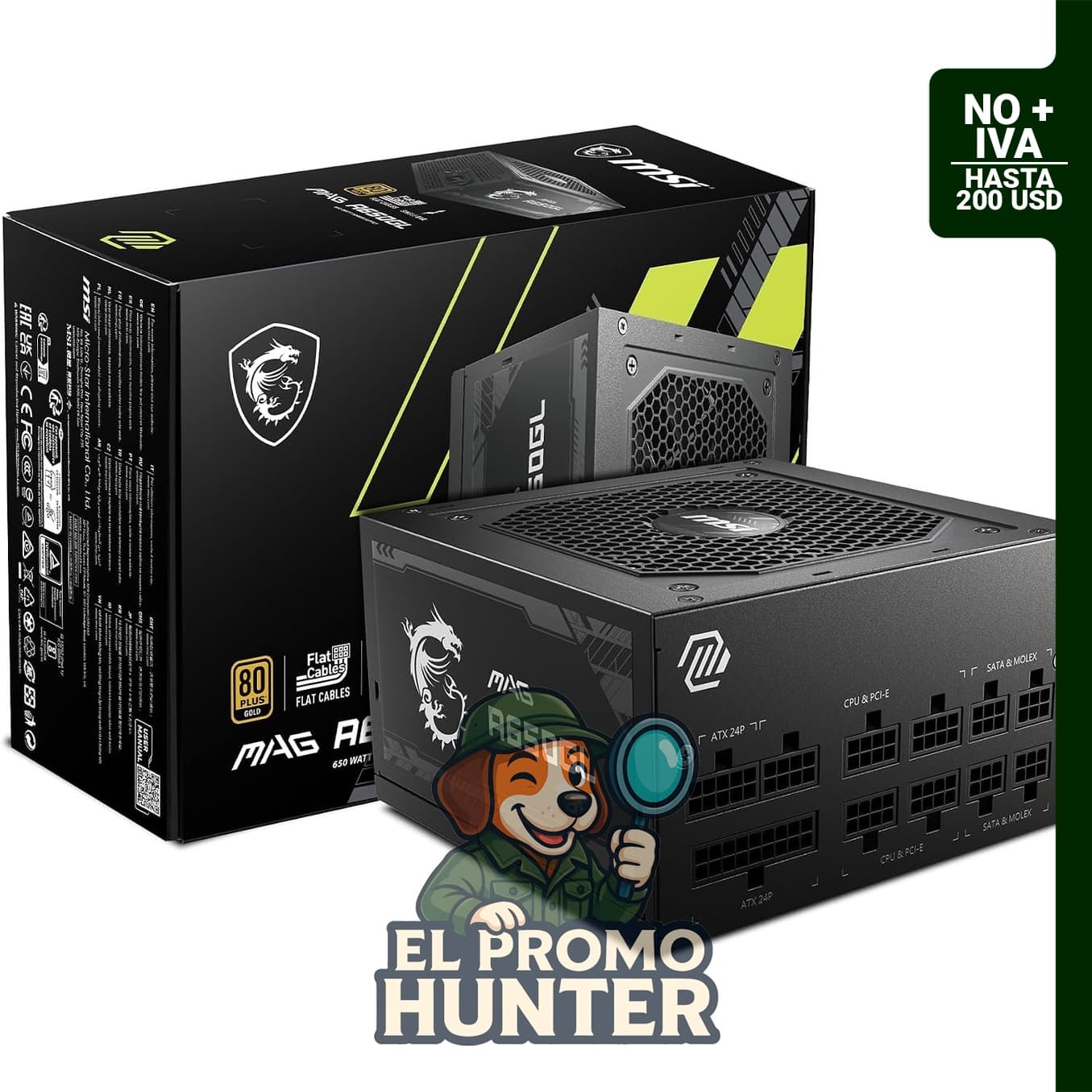 MSI MAG A650GL, fuente de alimentación modular de 650W, 80+ Gold, formato ATX.