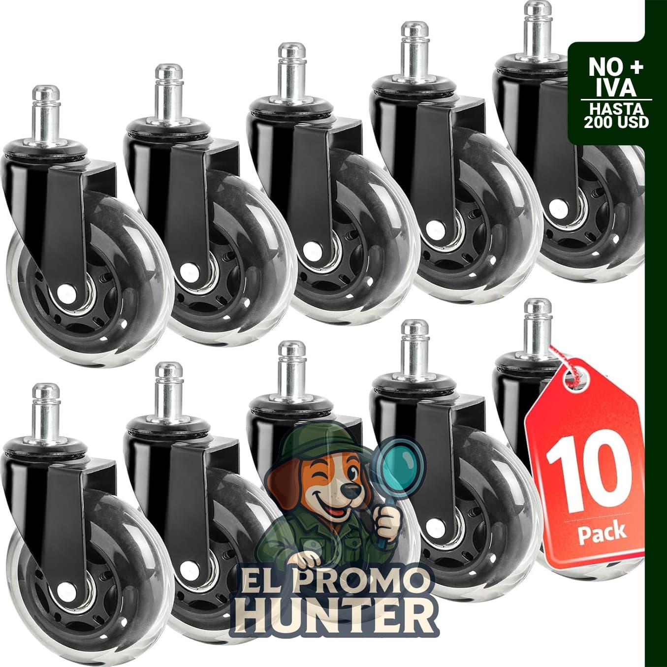 Juego de 10 ruedas de goma para silla de oficina, compatibles con la mayoría de sillas (no para IKEA).