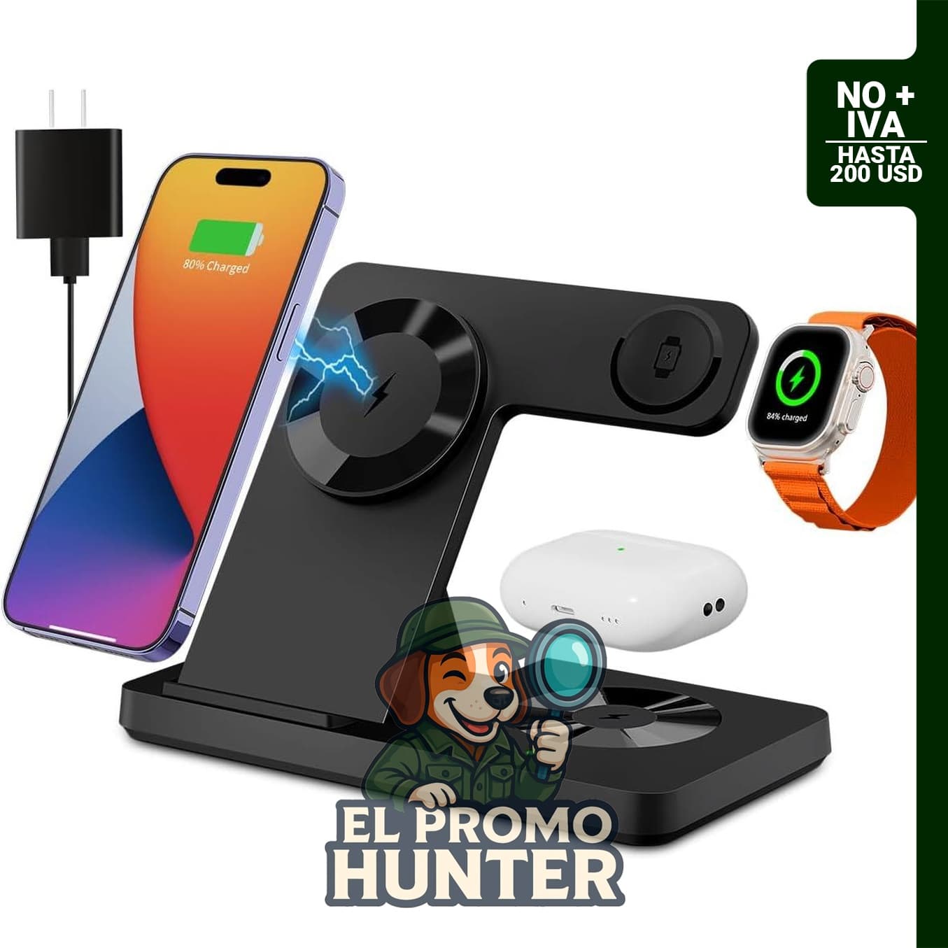 Estación de carga inalámbrica magnética 3 en 1 para Magsafe, compatible con iPhone 12-17 y Apple Watch.