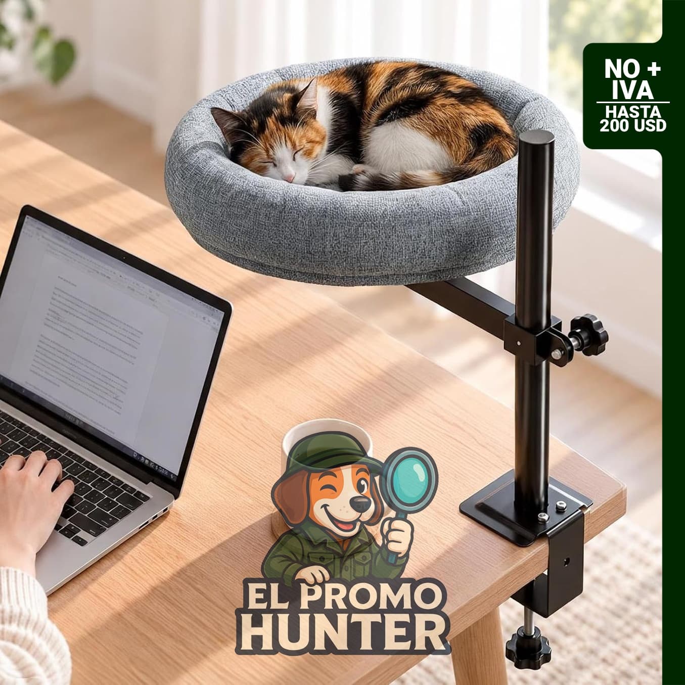 Cama para gatos ajustable y giratoria de 360° para escritorio.