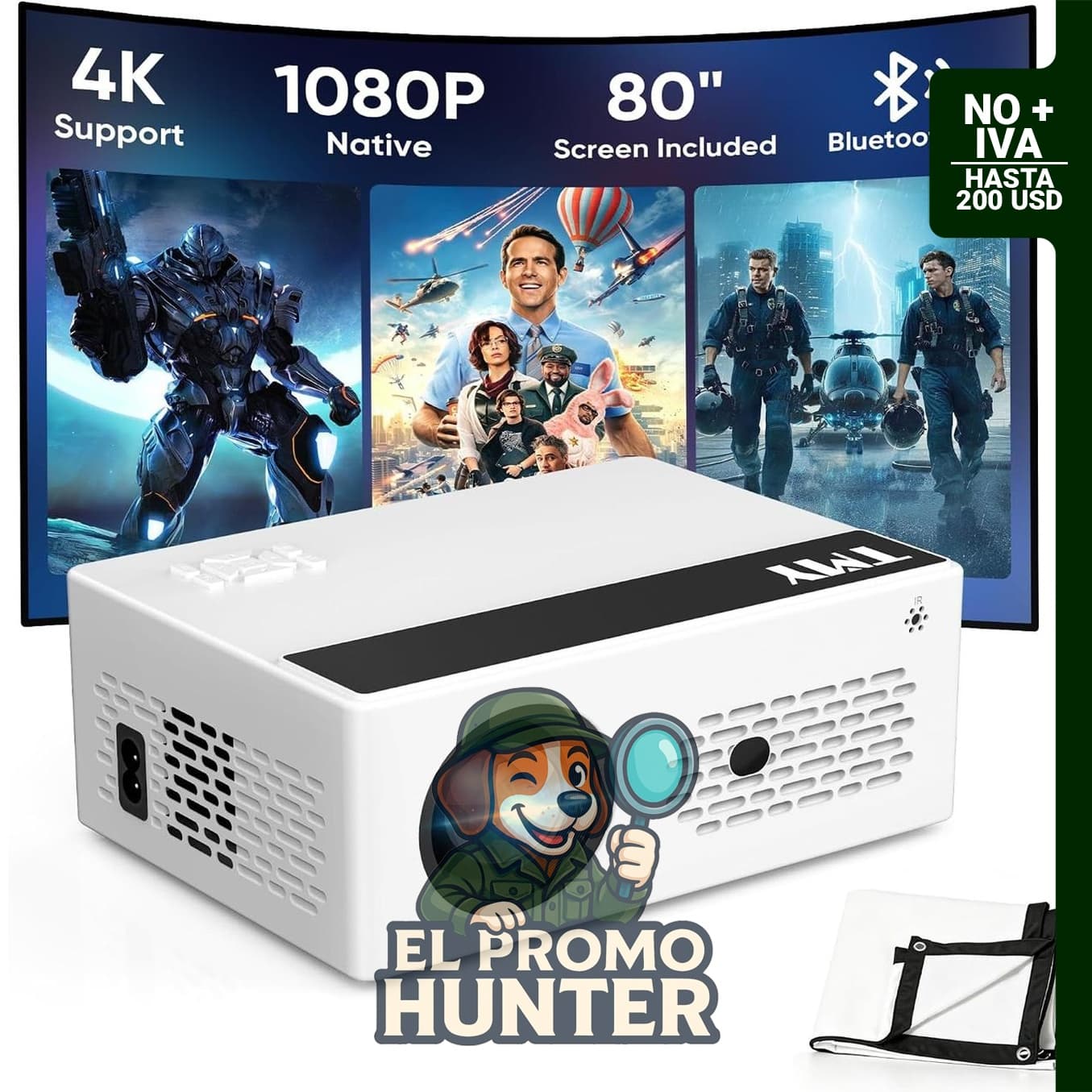 TMY Mini proyector portátil Full HD 1080P, compatible con TV Stick, Smartphone, HDMI y USB.