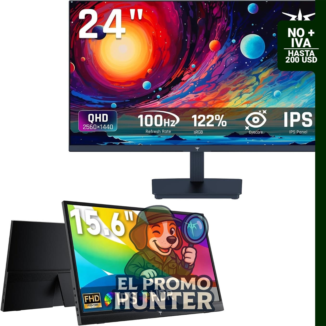Monitor KTC de 24 pulgadas QHD 100Hz IPS y monitor portátil de 15,6 pulgadas.