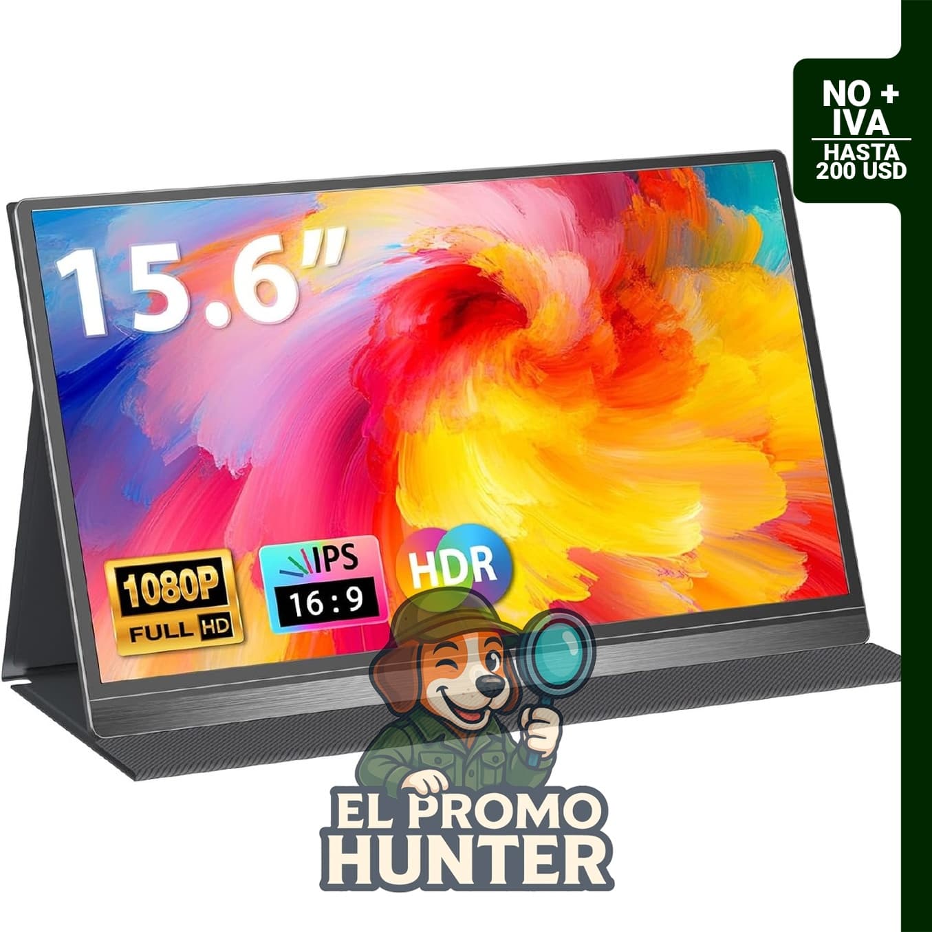 QQH Monitor portátil de 15.6" FHD IPS 1080P con conexión USB C.