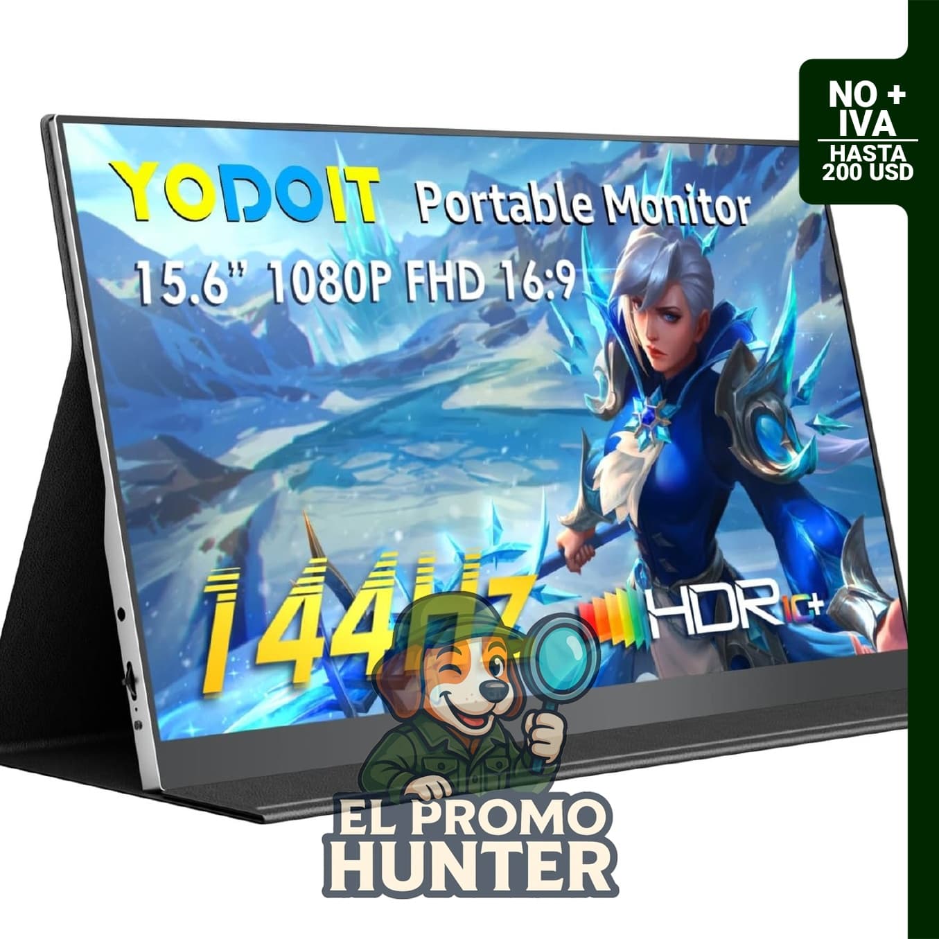 Yodoit Monitor portátil de 15.6" (39.6 cm) 1080P, 144 Hz, pantalla IPS, USB tipo C, altavoces integrados.
