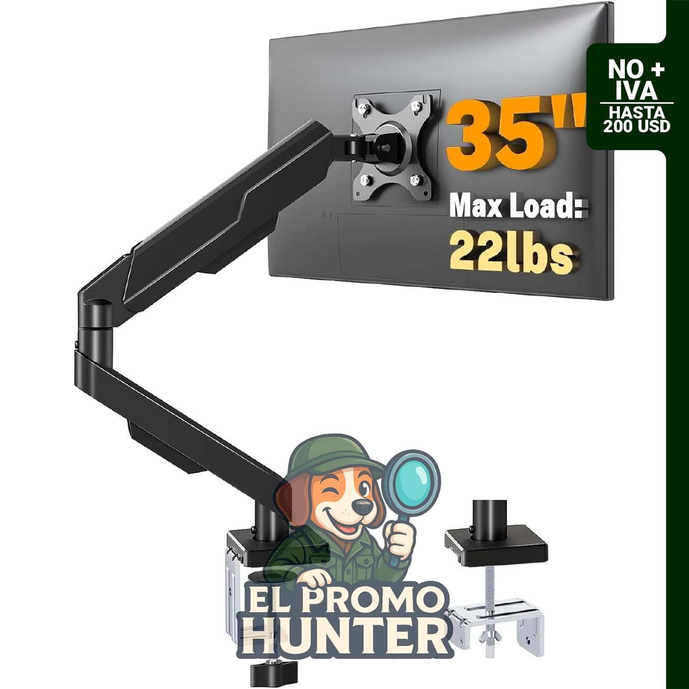 5Rcom Brazo de monitor único para pantallas de computadora de 13-35.