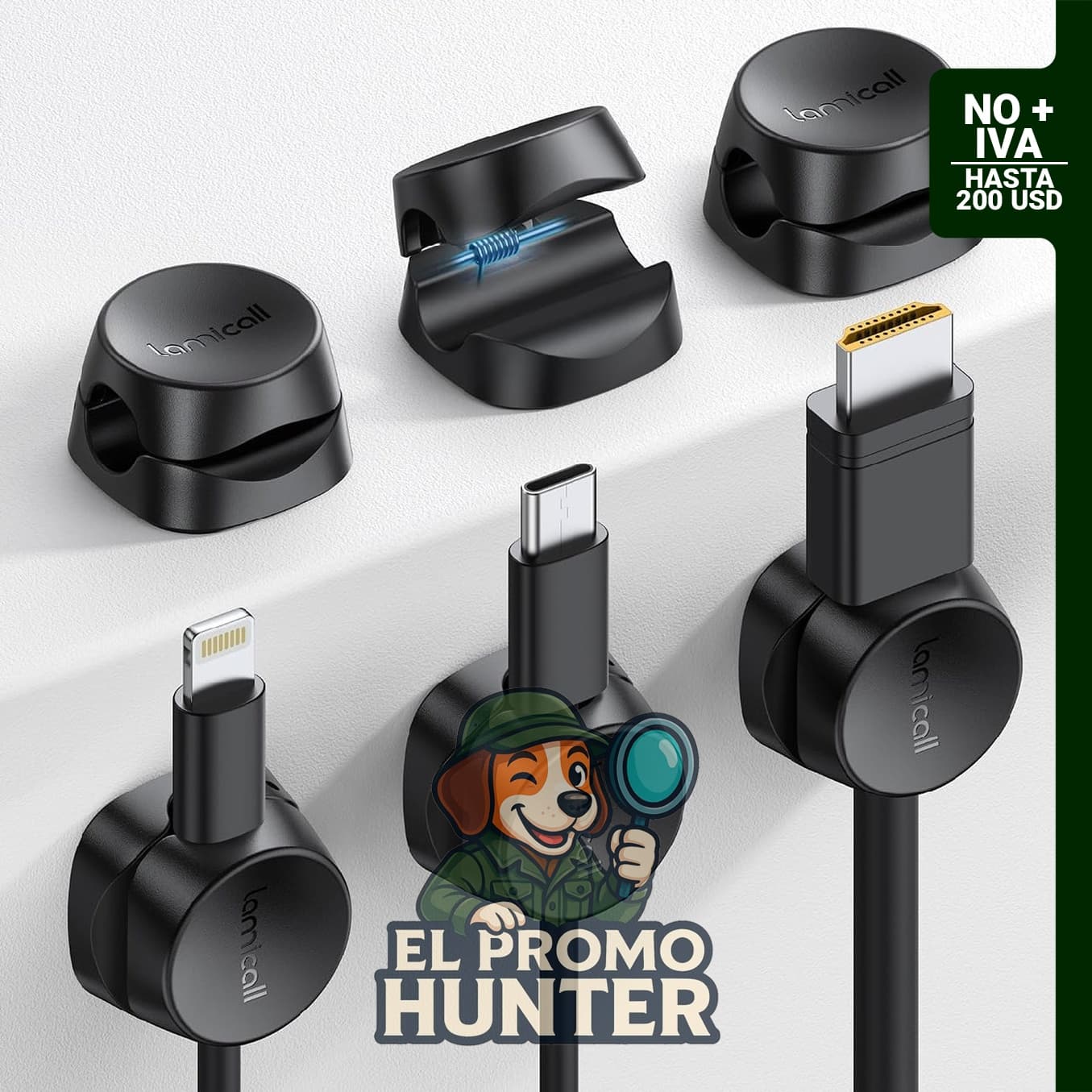 Lamicall Organizador de cables, paquete de 6 clips de soporte de cables de resorte para escritorio.