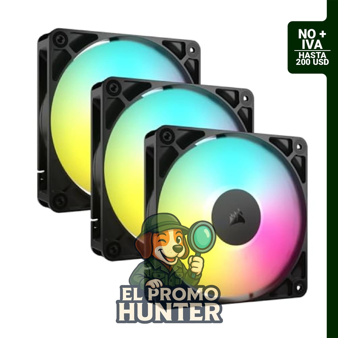 Ventiladores CORSAIR RS120 ARGB de 120 mm PWM, paquete triple con conexión Daisy-Chain y rodamiento de cúpula magnética.