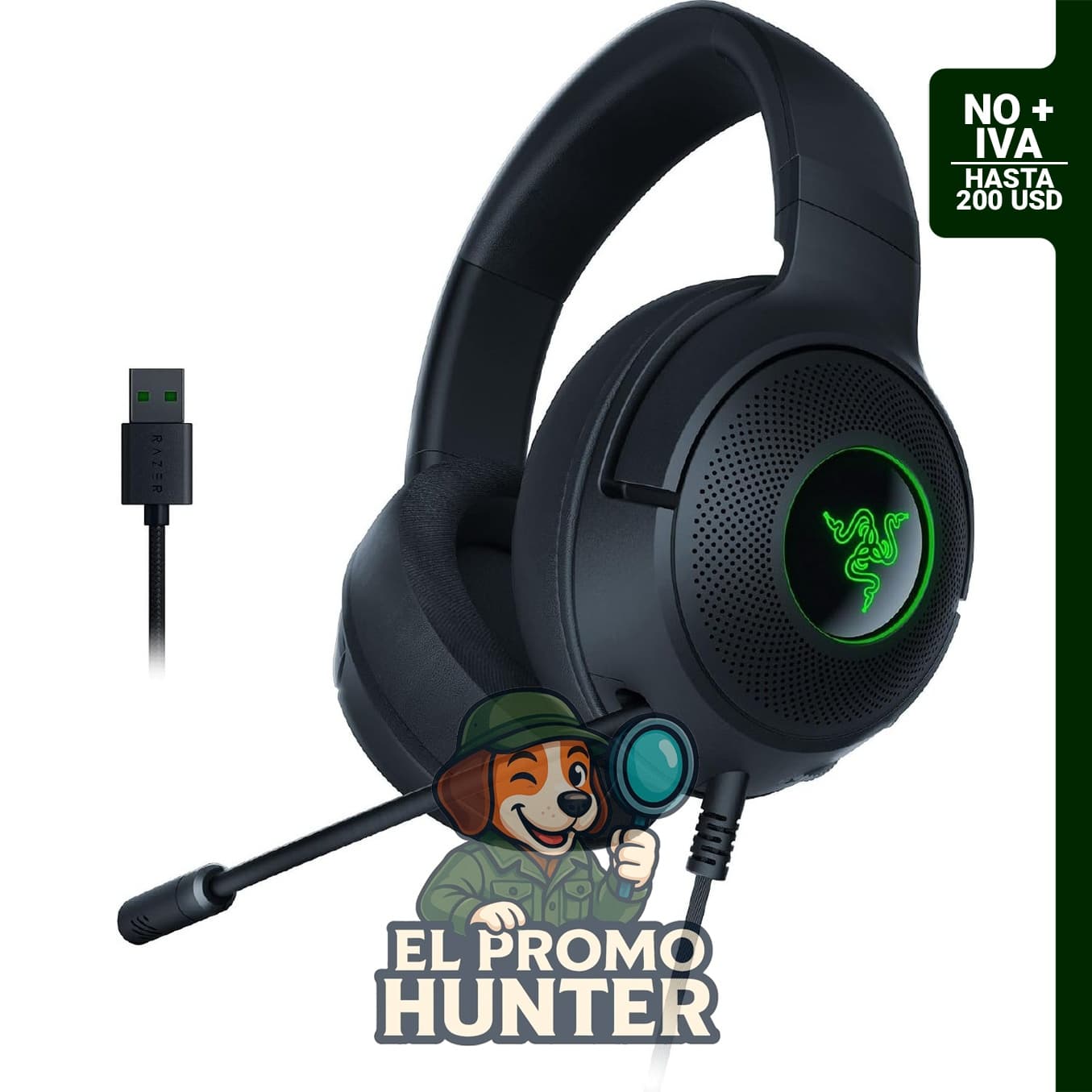 Razer Kraken V3 X Auriculares USB con cable para juegos, ligeros.