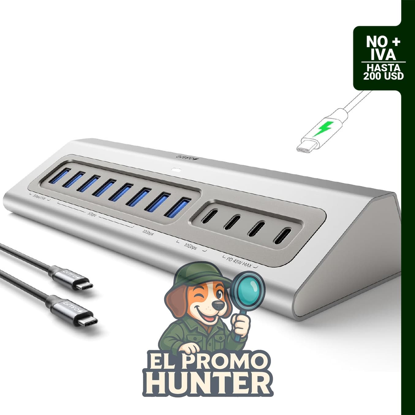 Gitfos Hub USB 3.2 alimentado, concentrador USB C 15 en 1.