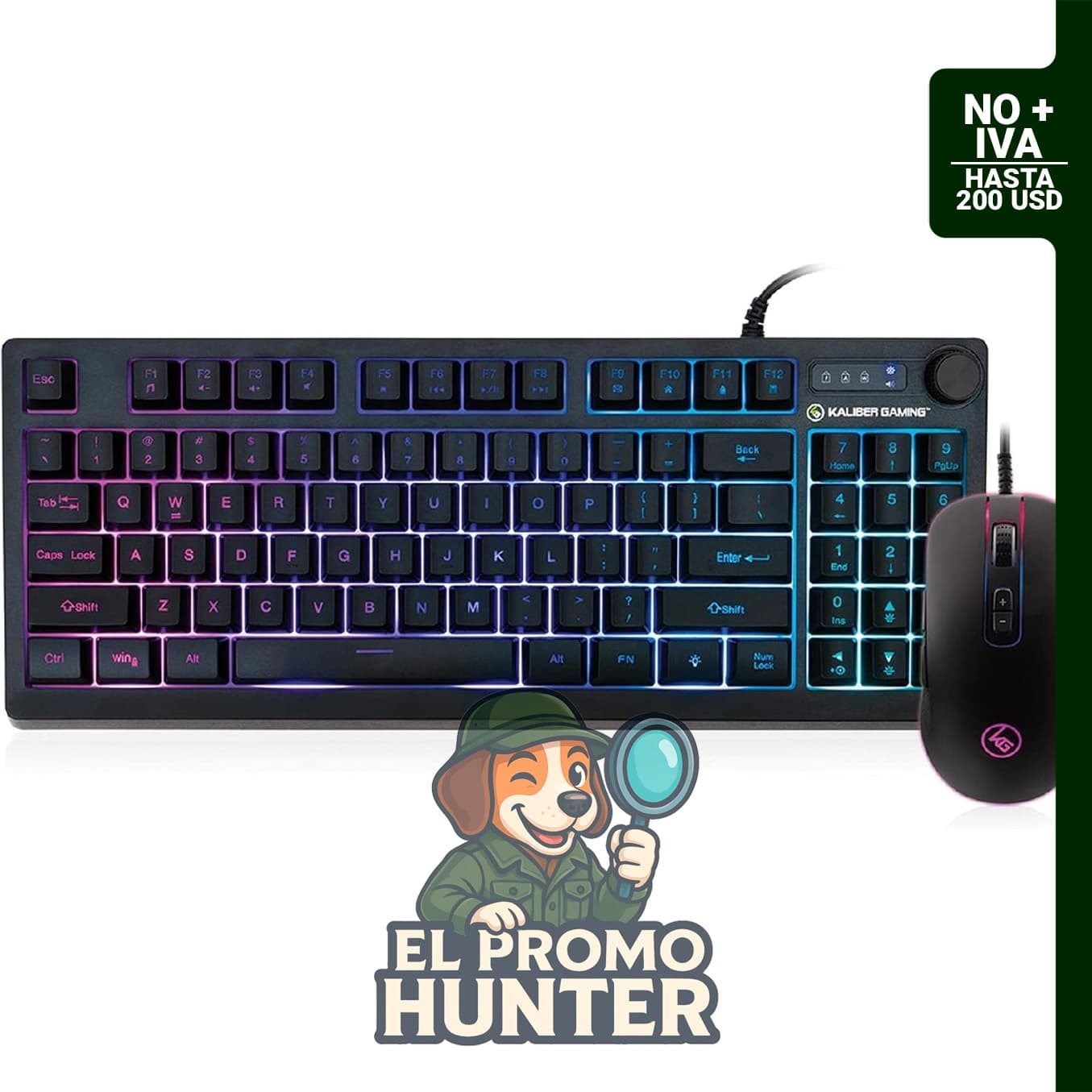 IOGEAR KORONA KORE II Combo de teclado compacto con 89 teclas RGB, 10 teclas de función y perilla de control de volumen.