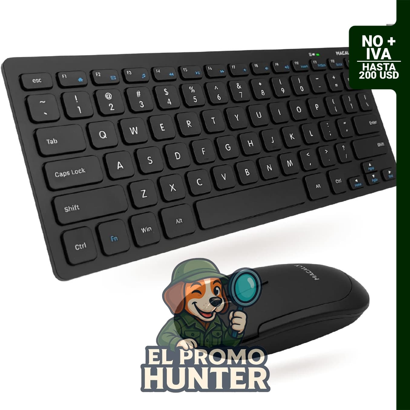 Macally teclado inalámbrico compacto y mouse, dúo de productividad silencioso, 2.4G, 78 teclas.