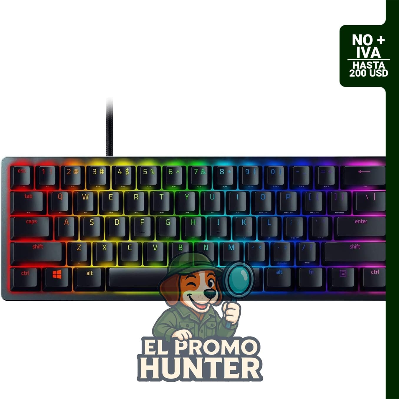 Razer Huntsman Mini Teclado 60% para juegos con interruptores ópticos lineales.