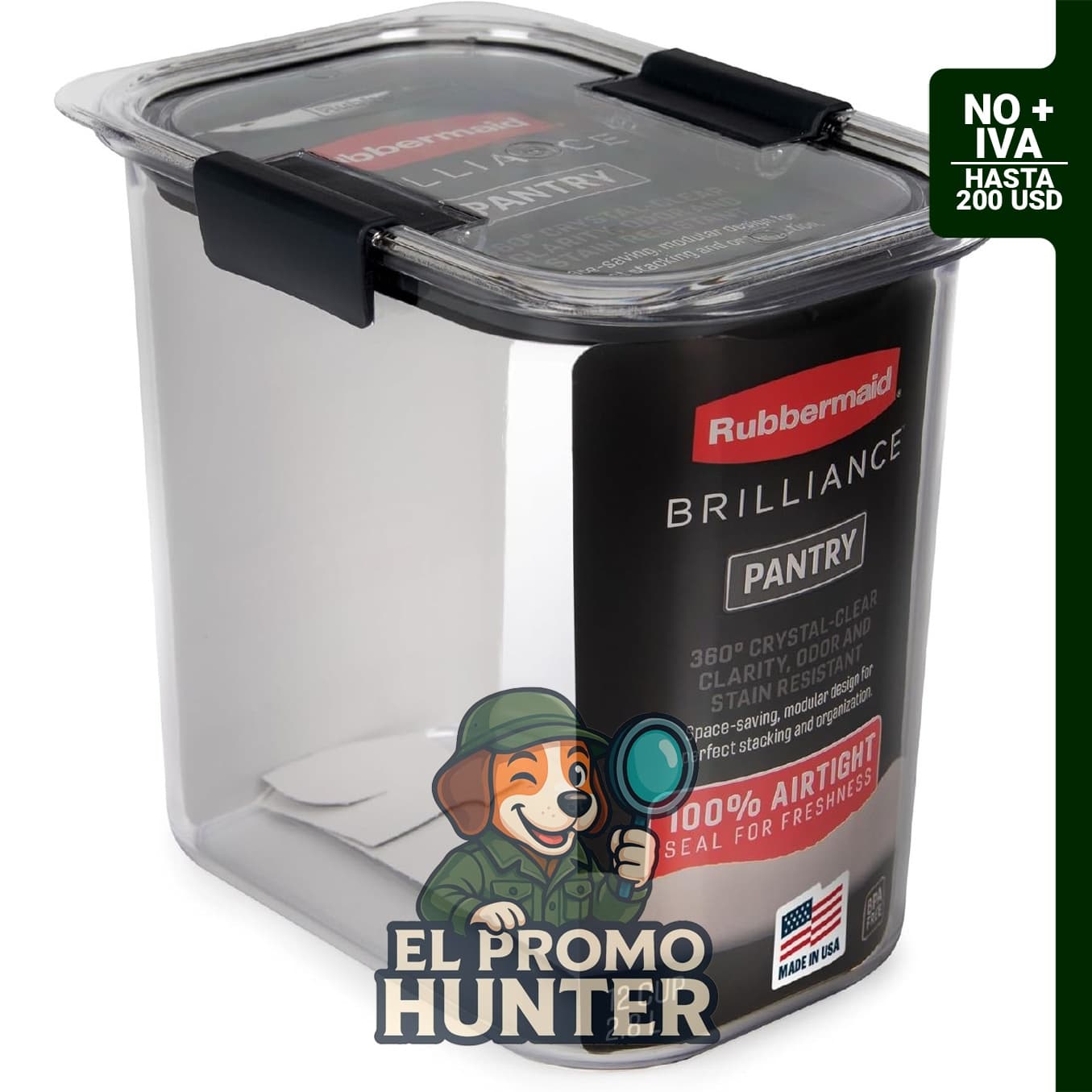 Rubbermaid Brilliance recipiente hermético de 12 tazas para almacenamiento de alimentos, transparente/gris.