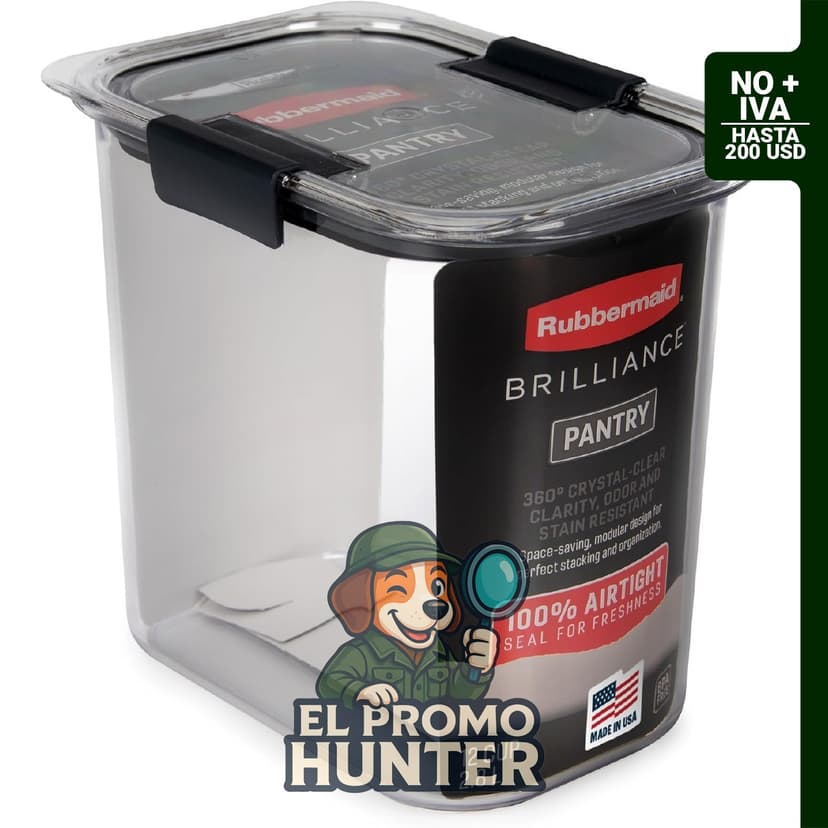 Rubbermaid Brilliance recipiente hermético de 12 tazas para almacenamiento de alimentos, transparente/gris.