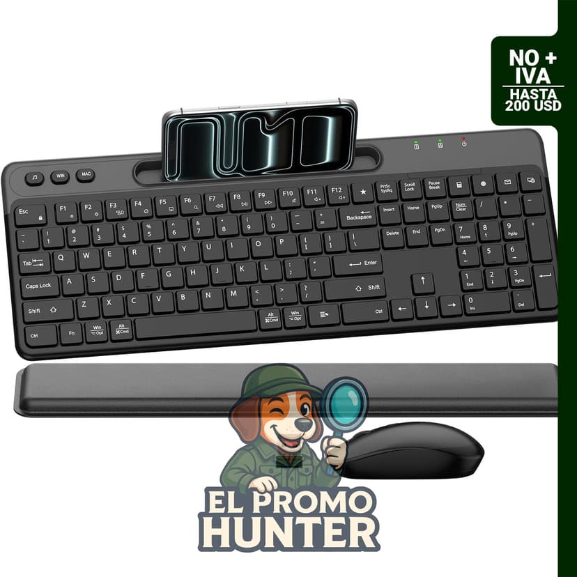 Combo de teclado y mouse inalámbricos con teclas silenciosas y diseño ergonómico.