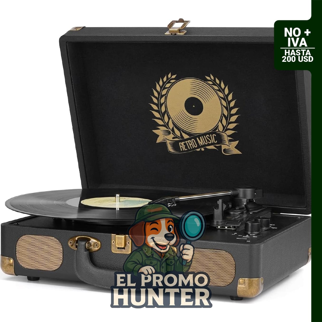 Reproductor de discos de vinilo Bluetooth, tocadiscos portátil de 3 velocidades con altavoces integrados y salida RCA.
