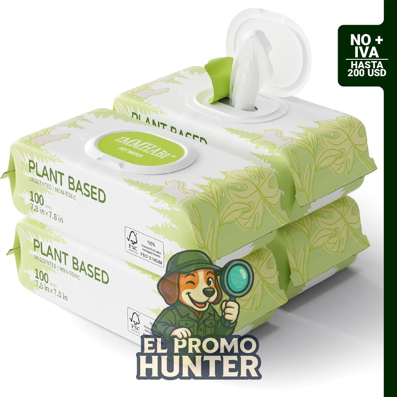 Toallitas higiénicas para perros, 400 unidades, sin perfume, a base de plantas, hipoalergénicas.