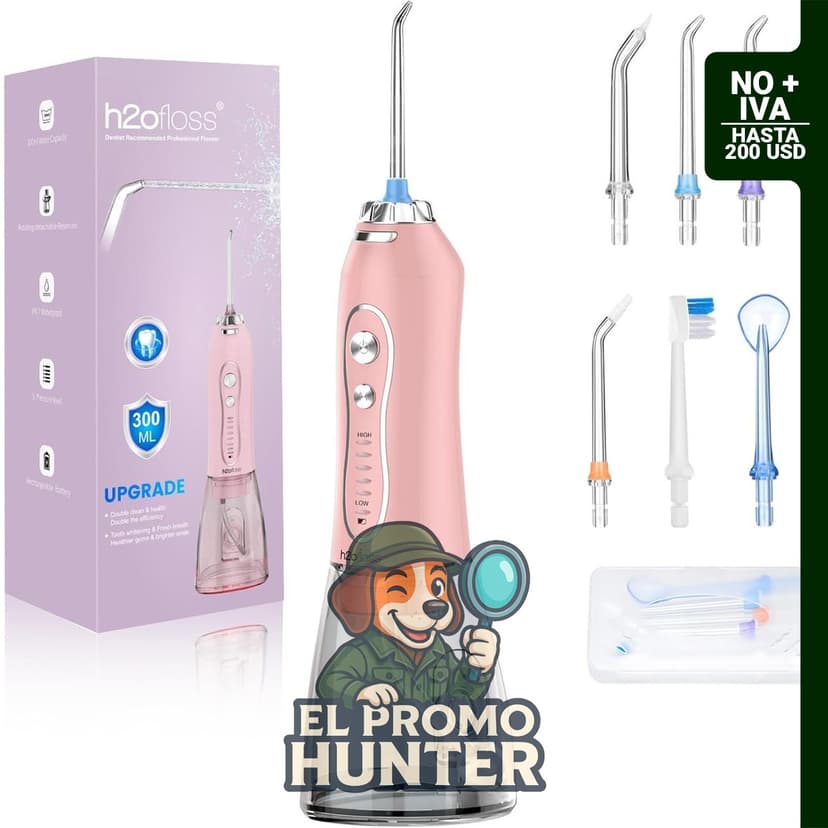 H2ofloss Irrigador oral inalámbrico portátil, 5 modos, IPX7 resistente al agua, 300 ml.