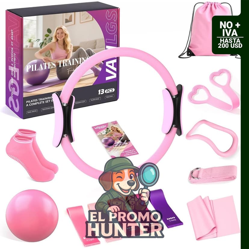 Kit de pilates de 13 piezas con anillo de 13" (33 cm), bola de 10" (25 cm) y bandas de resistencia.