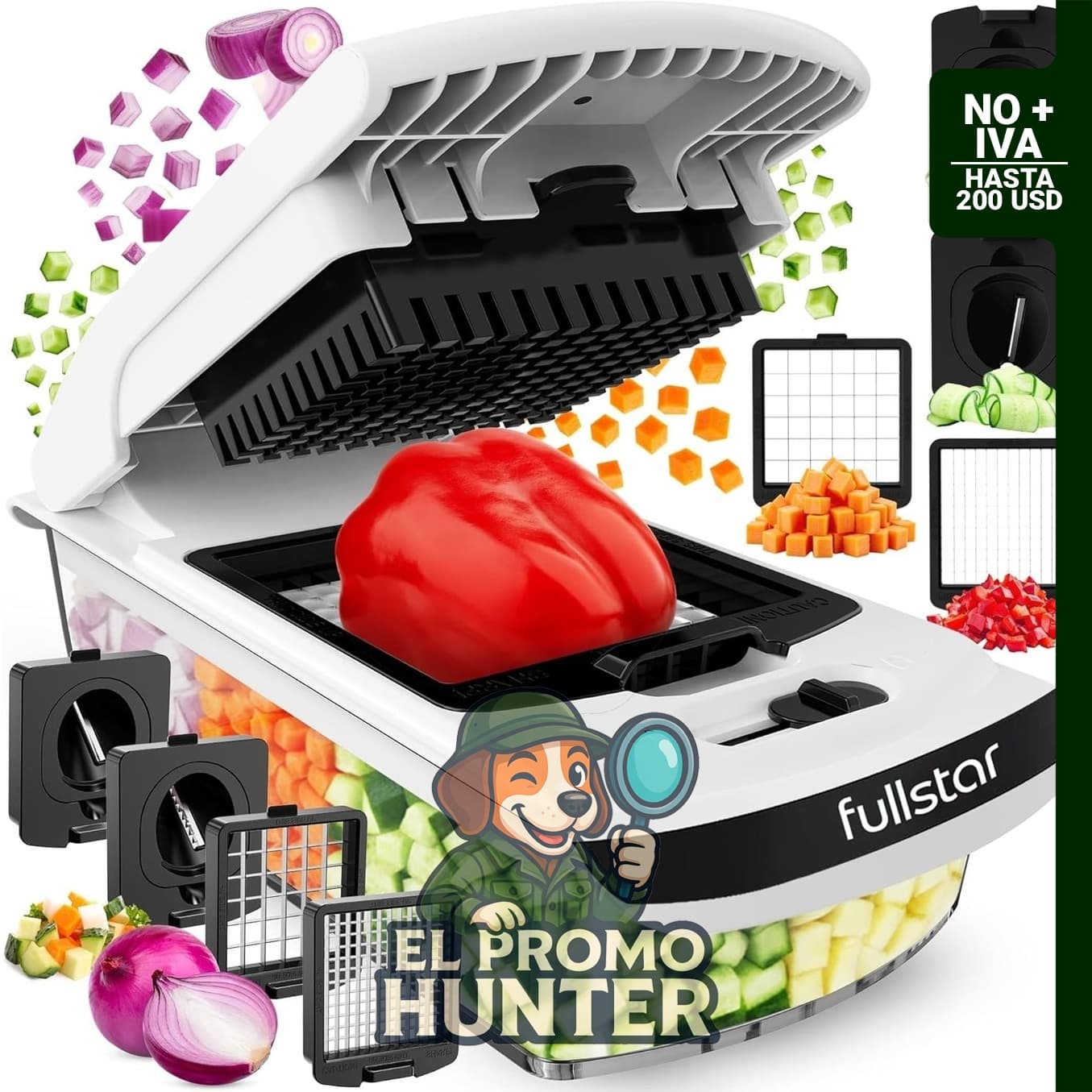 Fullstar The Original Pro Chopper, picador de verduras y espiralizador con recipiente.