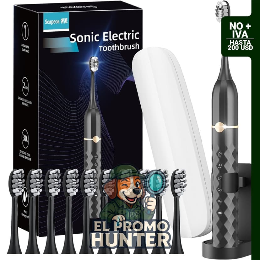 Seapeoa Sonic - Juego de cepillos de dientes eléctricos con 10 cabezales, estuche de viaje, IPX8 impermeable.