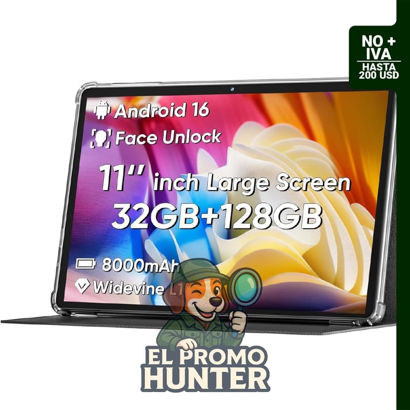 COLORROOM Tablet Android 16 2026 de 11 pulgadas con desbloqueo facial y carga.