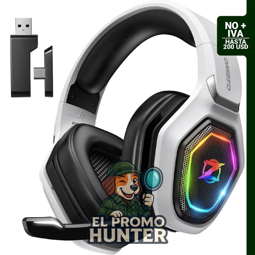 Ozeino Auriculares inalámbricos de 2.4GHz para juegos, compatibles con PC, PS5 y PS4, con micrófono abatible y 40 horas de batería.