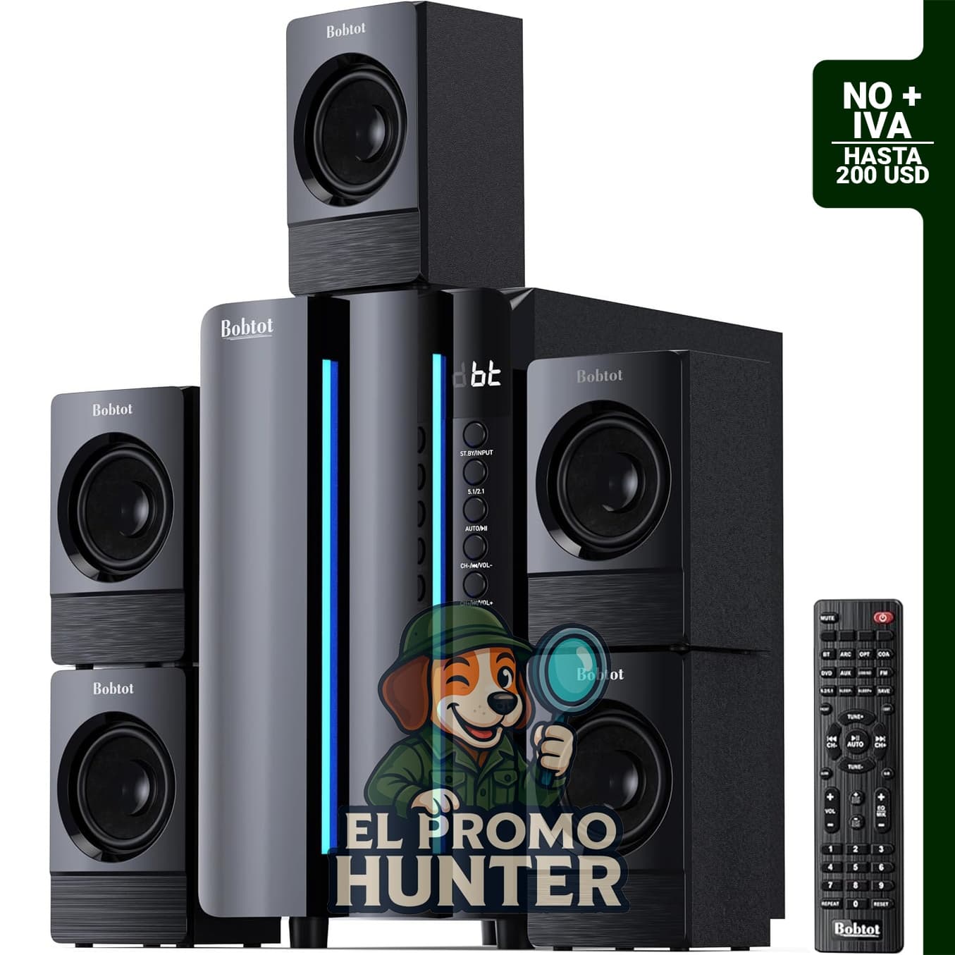 Bobtot Sistema de sonido envolvente de cine en casa para TV, subwoofer.