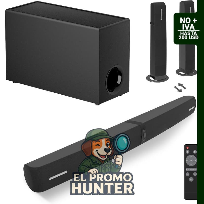 Barra de sonido de 110 W con subwoofer, Bluetooth, ARC, óptico y AUX.